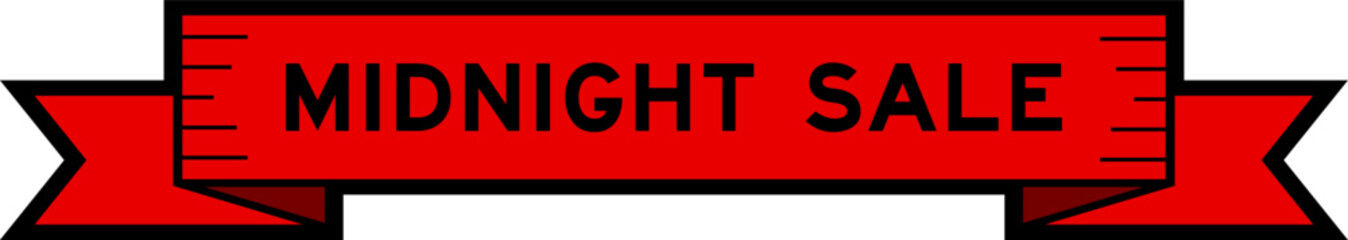 Ribbon label banner with word midnight sale in red color on white background