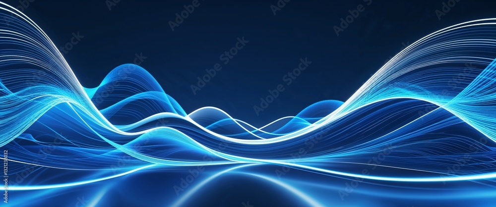 Poster blue wave curve light rays on cyan dark background motion and energy concept modern and futuristic d