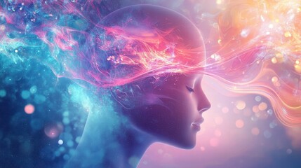 Serene Mind  Abstract Head with Cosmic Energy Flow