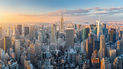 Panoramic Sunset View of New York City Skyline