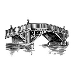 Engraved bridge illustration showcasing intricate details for tattoo and packaging design inspiration
