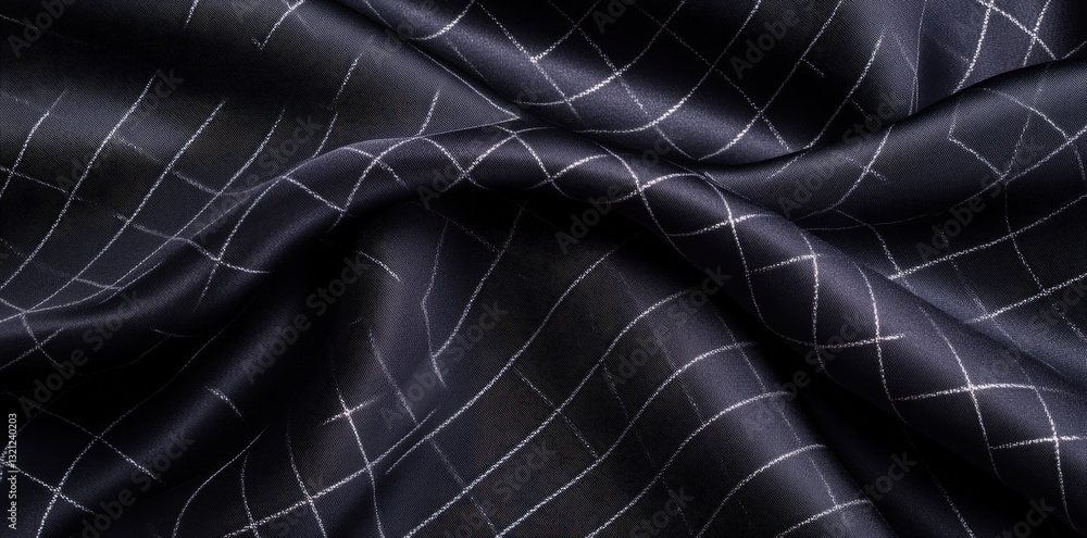 Poster a close-up of dark fabric with a grid pattern, showcasing a smooth texture and elegant design.