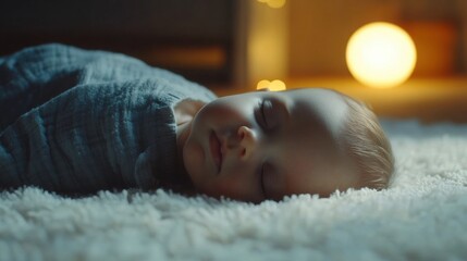 Peaceful Baby Sleeping on Fluffy White Rug