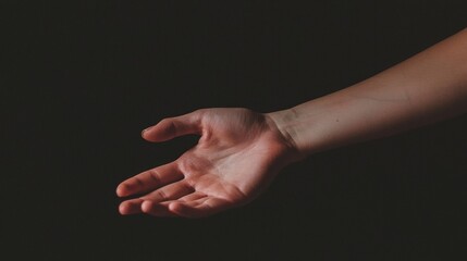 Fototapeta premium Close-up of a person's hand, specifically the palm of their hand. the hand is open, with the fingers slightly spread apart and the palm facing upwards. the skin appears to be smooth and well-groomed.