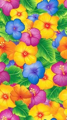 Colorful hawaiian flower pattern featuring tropical hibiscus flowers creating an inviting and lively atmosphere