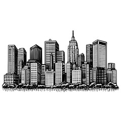 Fototapeta premium Engraved skyline illustration showcasing a dynamic cityscape with intricate details perfect for tattoo art or packaging designs