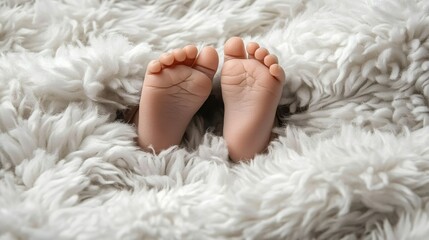 Tiny Baby Feet Resting on Fluffy Blanket