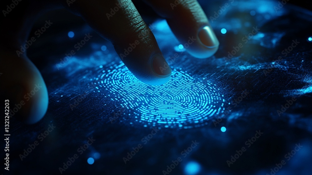 Poster digital fingerprint scan: finger and biometric data