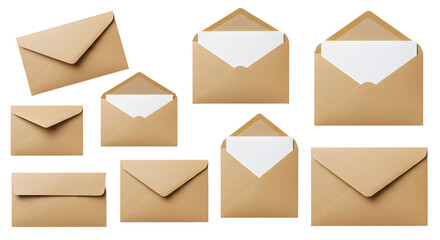 Arrangement of Craft Envelopes with and without Cards on Transparent Background