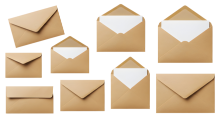 Arrangement of Craft Envelopes with and without Cards on Transparent Background