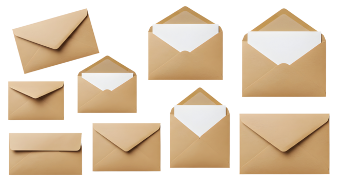 Arrangement of Craft Envelopes with and without Cards on Transparent Background