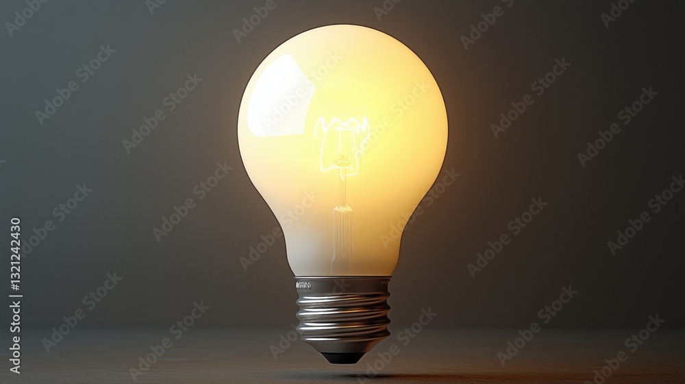 Poster light bulb glowing with warm illumination against a dark background showcasing modern design and sim