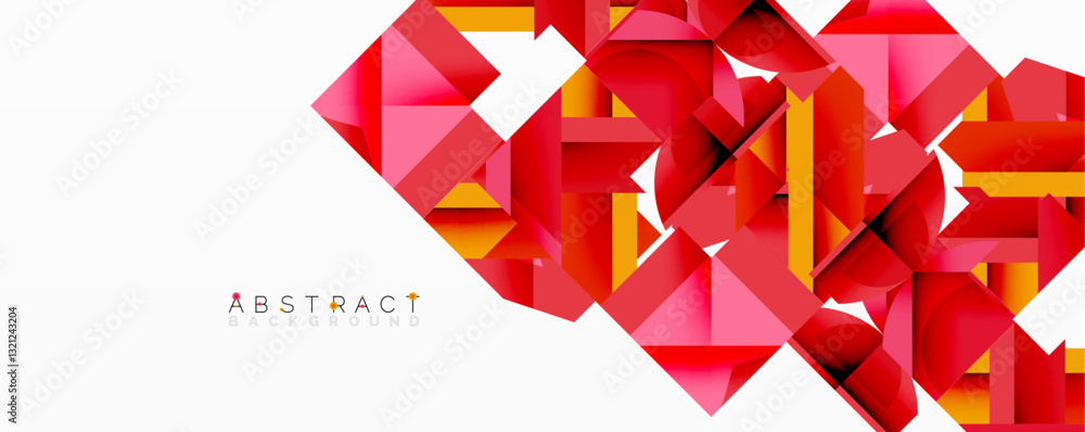 Poster abstract geometric composition with interlocking circular and angular shapes, featuring smooth gradi