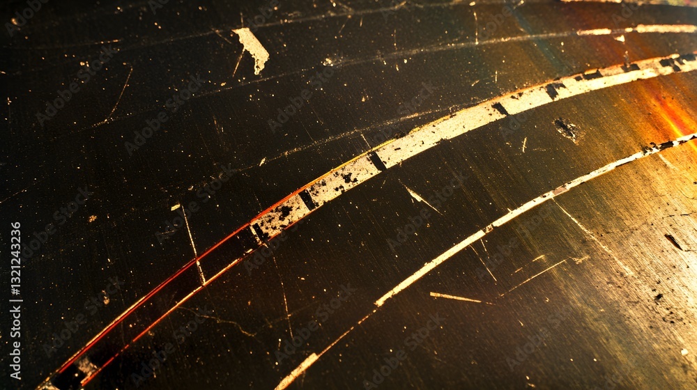 Poster Abstract view of worn surface with curved lines and imperfections