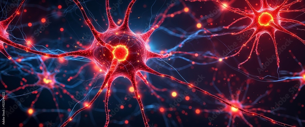 Poster red neural network neuron connection colorful dark background motion and energy concept modern and f