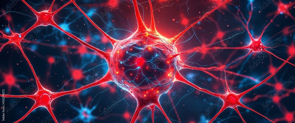 Poster red neural network neuron connection colorful dark background motion and energy concept modern and f