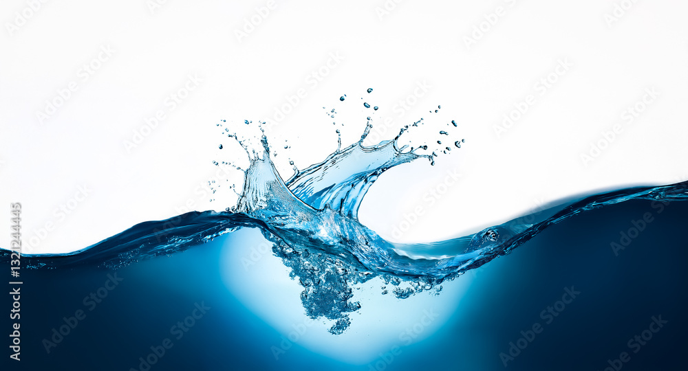 Poster a crisp blue water splash creates dynamic motion as it bursts upwards from a smooth, dark surface ag