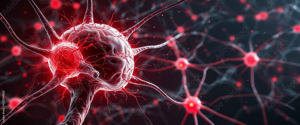 Aufkleber red neural network neuron connection red dark background motion and energy concept modern and futuri