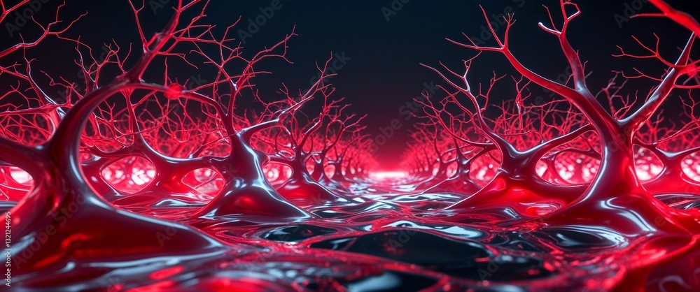Poster red neural network neuron connection red dark background motion and energy concept modern and futuri
