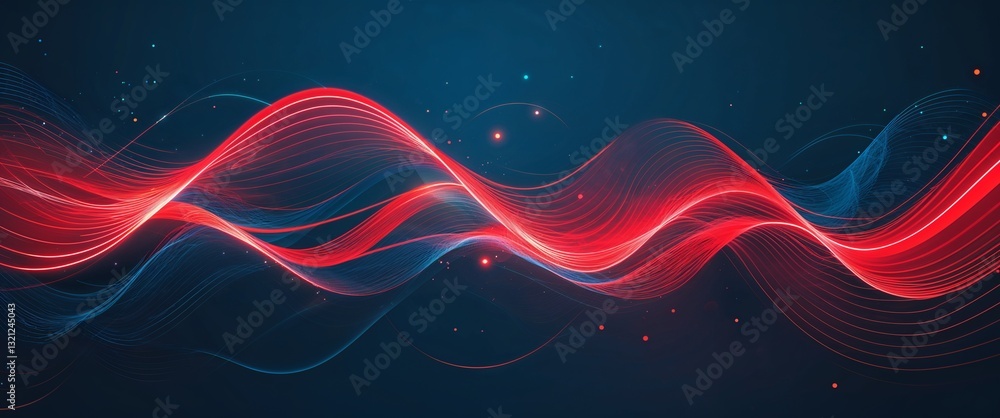 Aufkleber red wave curve light rays on cyan dark background motion and energy concept modern and futuristic di