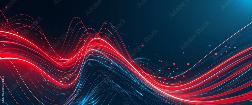 Poster red wave curve light rays on cyan dark background motion and energy concept modern and futuristic di