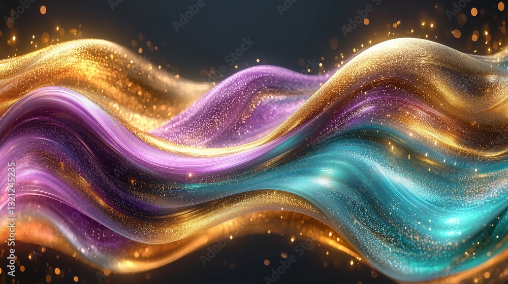 Poster colorful flowing waves of glittering light create a mesmerizing display of movement and texture in a