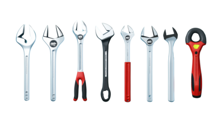 Assortment of various metallic tools including wrenches pliers and other hand tools used for maintenance repair construction and DIY projects in a workshop garage or industrial setting