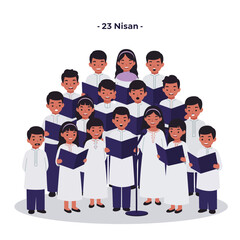 Group of children singing together in minimal flat vector illustration style vector art
