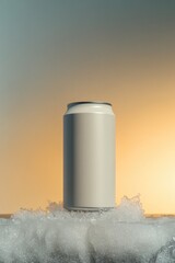 Obraz premium Minimalistic can surrounded by bubbles, warm gradient background