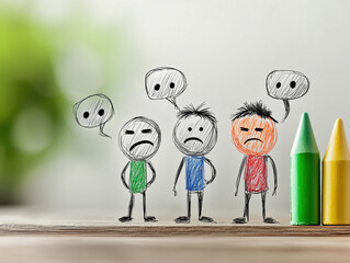 Family Emotional Struggles: Crayon Doodle Illustrating Anger and Conflict