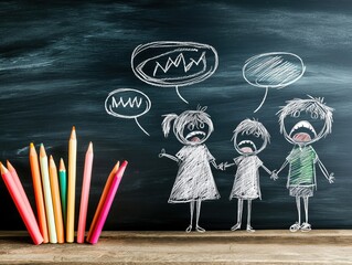 Family Emotional Struggles: Crayon Doodle Illustrating Anger and Conflict