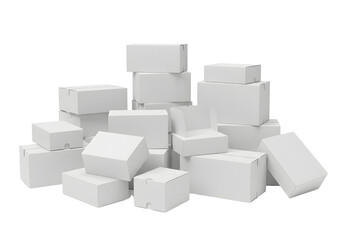 Fototapeta premium Stack of Blank White Cardboard Boxes for Packaging on Transparent Background
