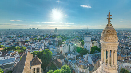 Panorama of Paris aerial timelapse, France. Top view from Montmartre viewpoint.