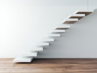 Floating staircase made of glass leading to an abstract horizon, career success theme