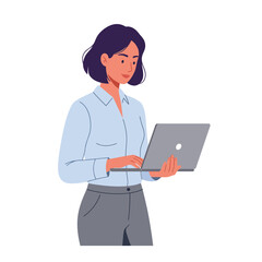 Woman using laptop in flat design style vector art