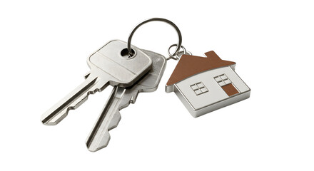 House Keys with House Keychain on Ring Against Transparent Background