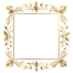 Gold frame with floral pattern isolated on transparent background.