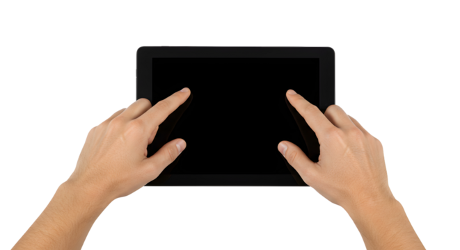 Using tablet with hands tapping screen on Transparent Background for apps