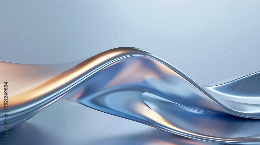 Poster a futuristic abstract 3d background featuring smooth, flowing curves in metallic blue and silver, so