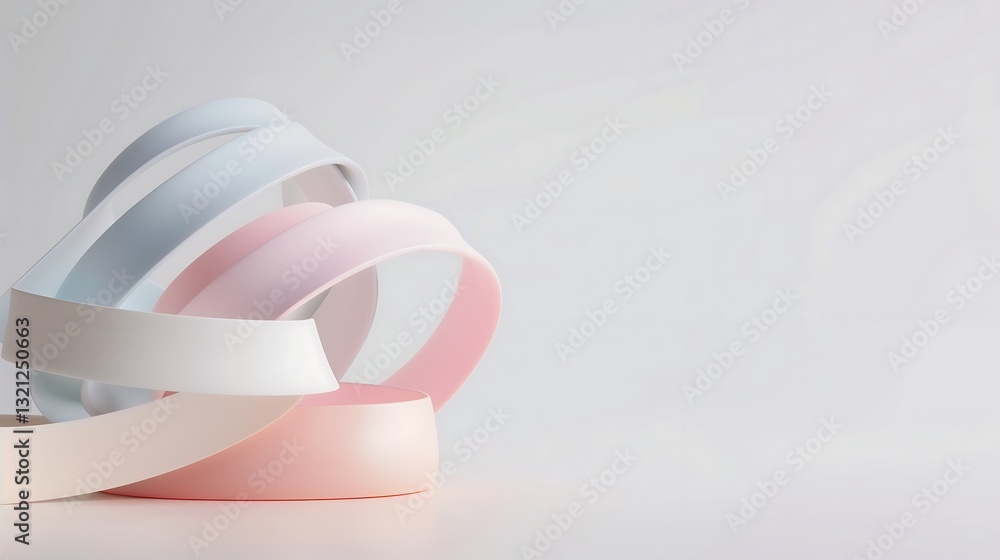 Aufkleber a minimalist 3d abstract background with soft pastel-colored ribbons intertwining, semi-transparent 