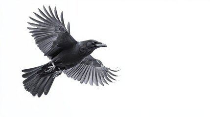 Fototapeta premium banner material, posters, and materials for making presentations. a crow flapping its wings to fly on a white background as a text space