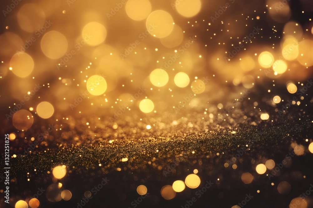 Poster golden glittering foil texture background with glowing bokeh lights creating a luxurious and festive