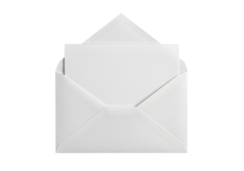 Open white envelope with card against Transparent Background for invitation design