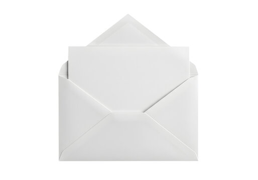 Open white envelope with card against Transparent Background for invitation design