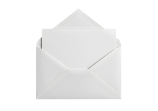 Open white envelope with card against Transparent Background for invitation design - Powered by Adobe