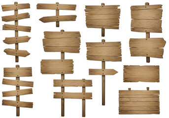 Collection of Rustic Wooden Signposts and Directional Signs for Design