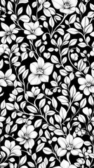 Fototapeta premium Elegant floral vines curling in black and white pattern creating a timeless and classic monochrome design for art