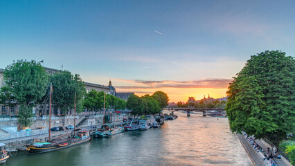 View to Pont des Arts in Paris at sunset timelapse, France