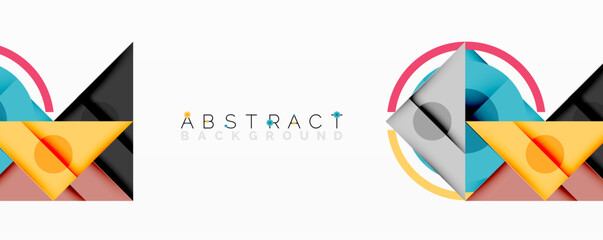 Geometric abstract design with layered triangles, circles, and gradients, forming a structured pattern with sharp contrasts and depth