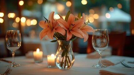 Romantic dinner setting with flowers